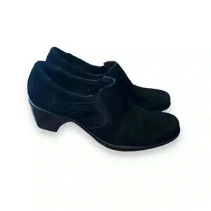 CLARKS BENDABLES BLACK SUEDE LEATHER BOOTIE HEELS SIZE 7.5 M